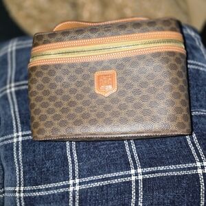 Celine Macadam Vanity Bag Handbag Makeup Cosmetics Brown